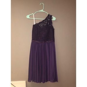 One-shoulder corded lace David’s Bridal dress